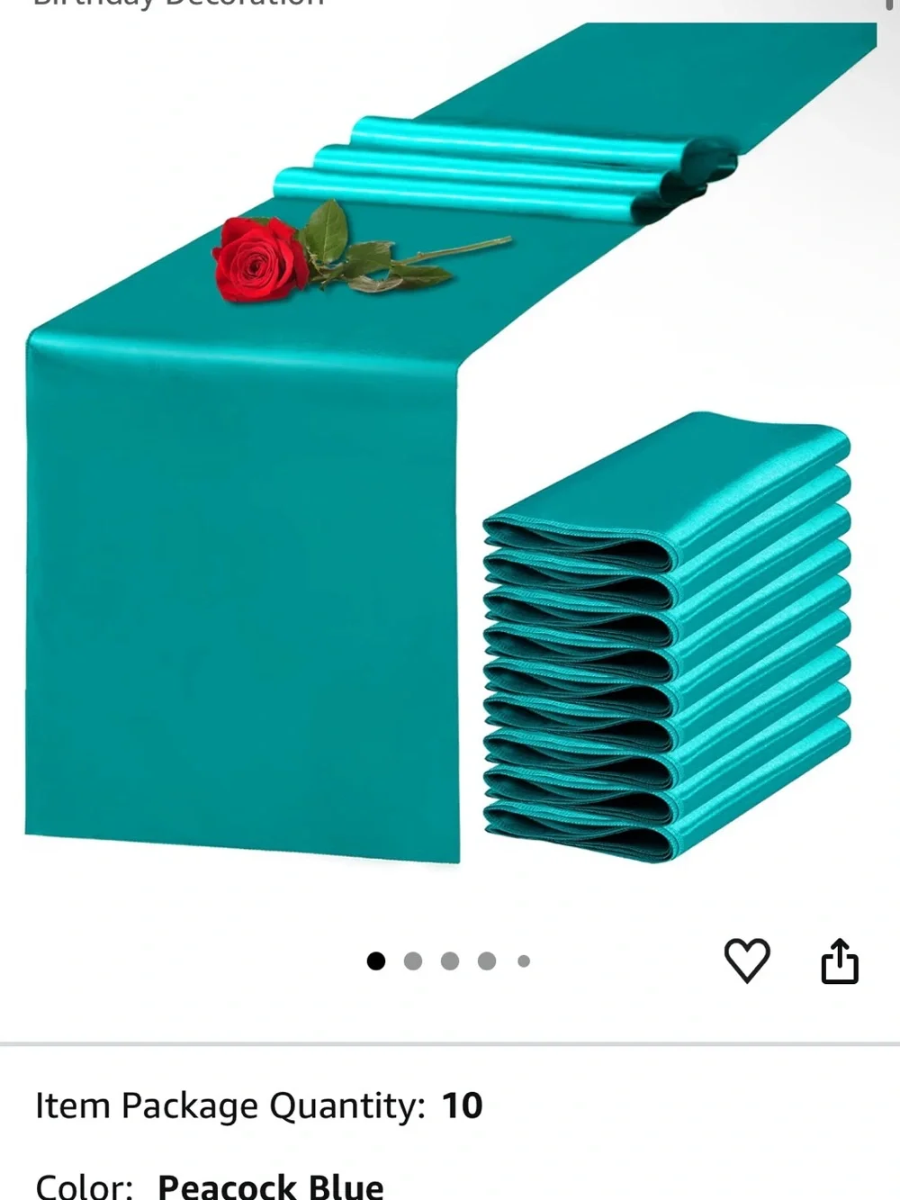 Peacock Blue Satin Table Runner + 10 Napkins